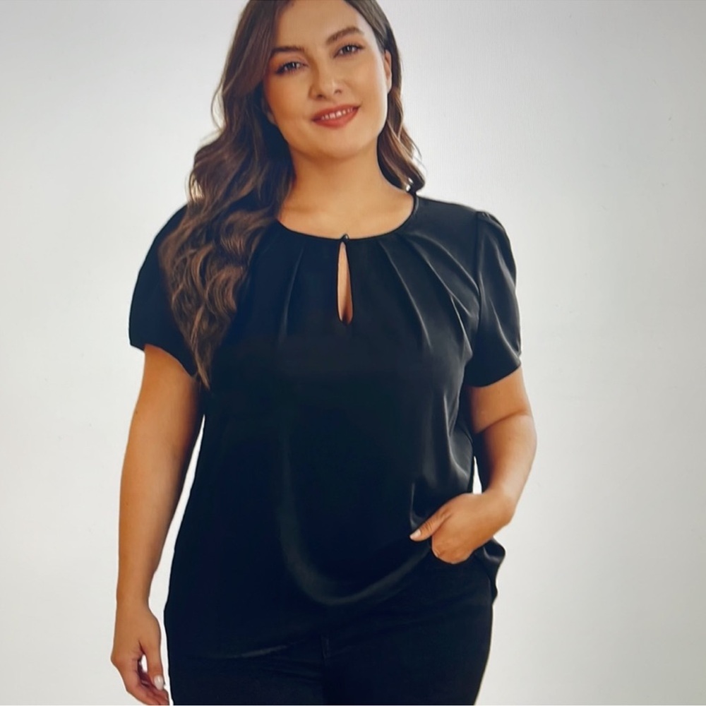 New in package, Black Keyhole Pleated Elegant Classic Blouse Plus Size 2X